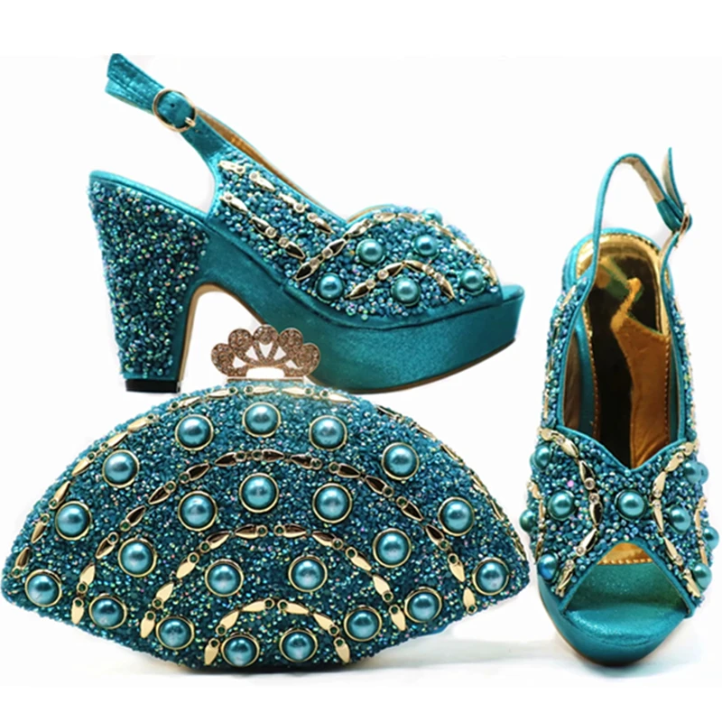 New Arrival Italian Shoes with Matching Bags for Women Nigerian Wedding and Bag Set Decorated Rhinestone | Обувь