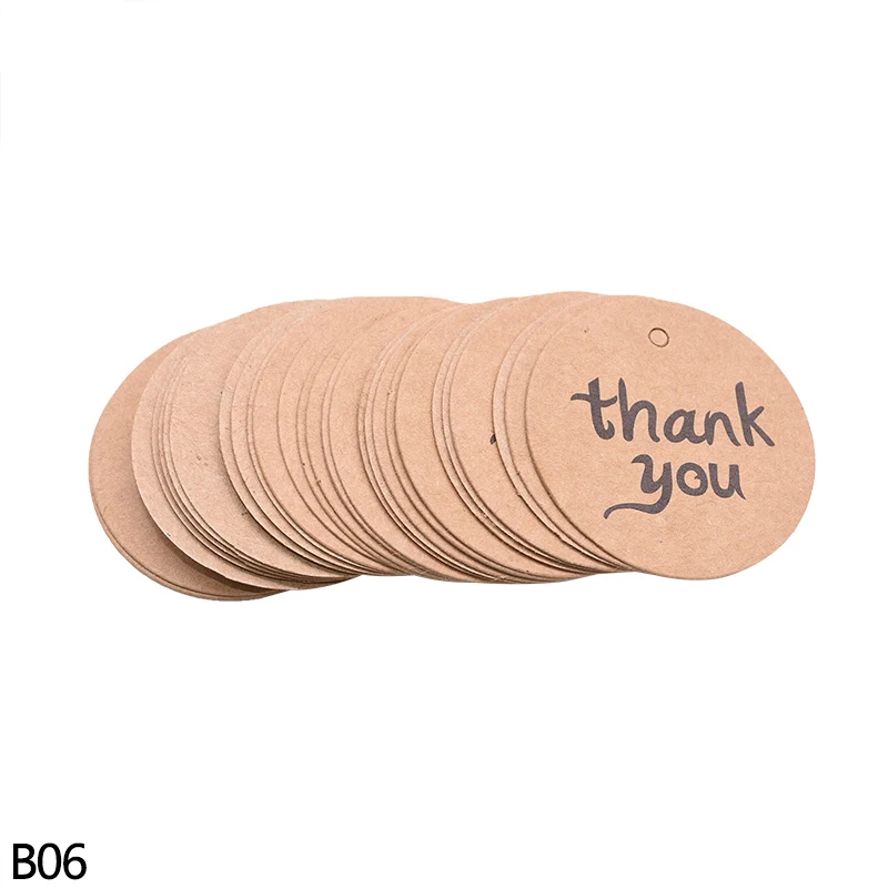 B06-thank you 100 шт. крафт Бумага спасибо бирка ручной работы подарок этикетки для Одежда для свадьбы, дня рождения подарка на празднование в честь будущего рождения ребенка маркировки посылка Декор - Цвет: B06-thank you