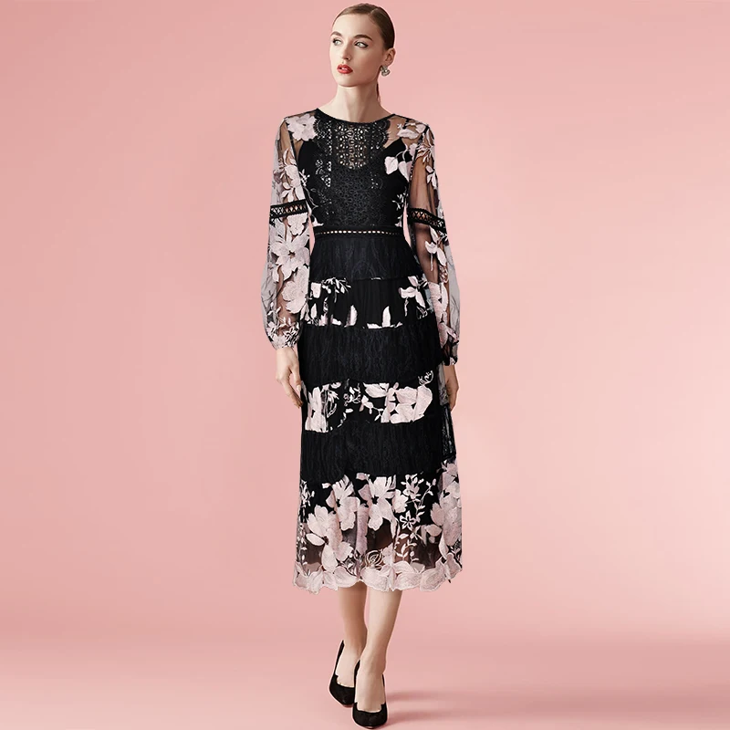 Платье для подиума, дизайнерское, весна-лето, высокое качество, роскошное, элегантное, кружевное, Цветочная вышивка, сетка, официальное, вечернее платье, Vestido