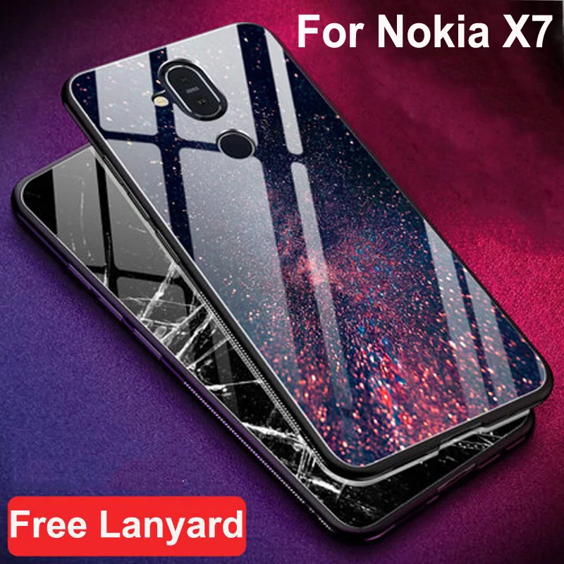 

Чехол для Nokia X7 TA-1131 2018, жесткий стеклянный задний Чехол nokiax7, чехол для Nokia X 7, закаленное стекло + Мягкий силиконовый чехол-бампер