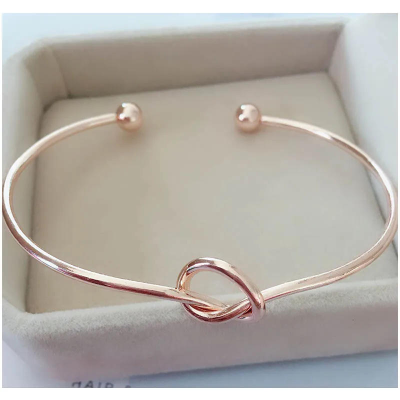 Простой золотистый сплав Любовь завязанный браслет для женщин Мода Открыть