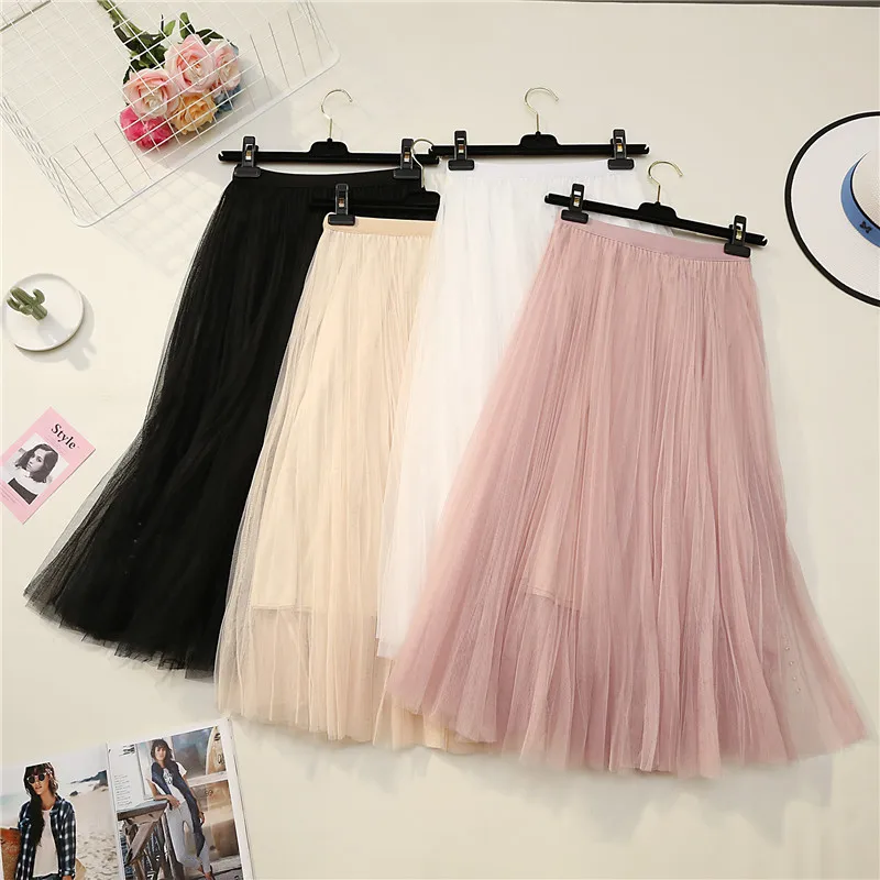 Женская плиссированная юбка с большим подолом средней длины бусинами модные