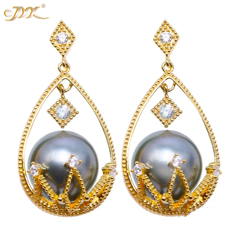 

JYX Elegant Pearl Earring Silver 925 Sterling Silver Drop Earrings 10mm Black Tahitian natural South Sea Cultured Pearl fine