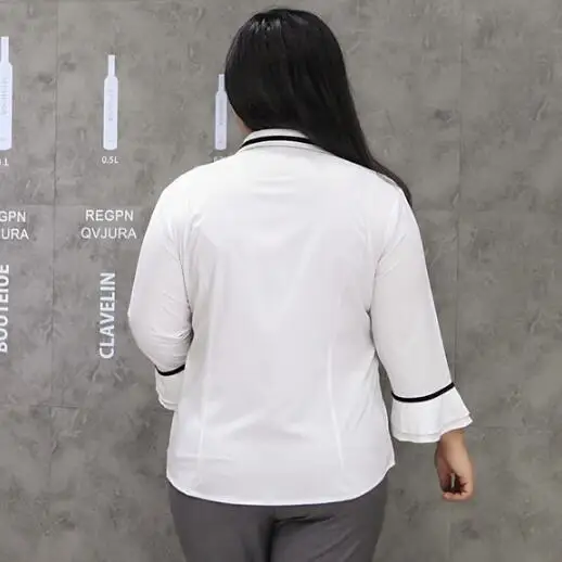 Женская блузка с оборками белая приталенная рубашка большого размера 7xl 8xl 9xl