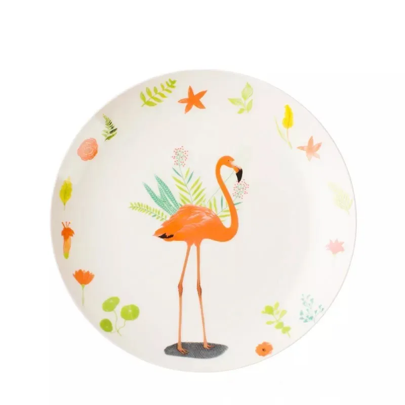 Flamingo Костяного фарфора тарелка блюдо симпатичное блюдо еда Дети Кормление тарелка окрашенная личность круглая мультяшная детская креативная посуда - Цвет: Flamingo