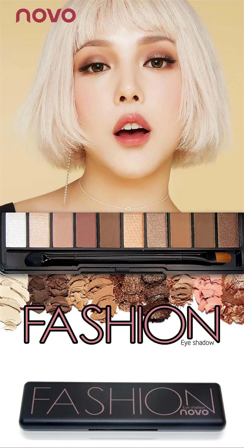 NOVO Fashion 10 цветов мерцающие матовые тени для век палитра для макияжа светлые тени натуральный макияж набор косметики с кисточкой