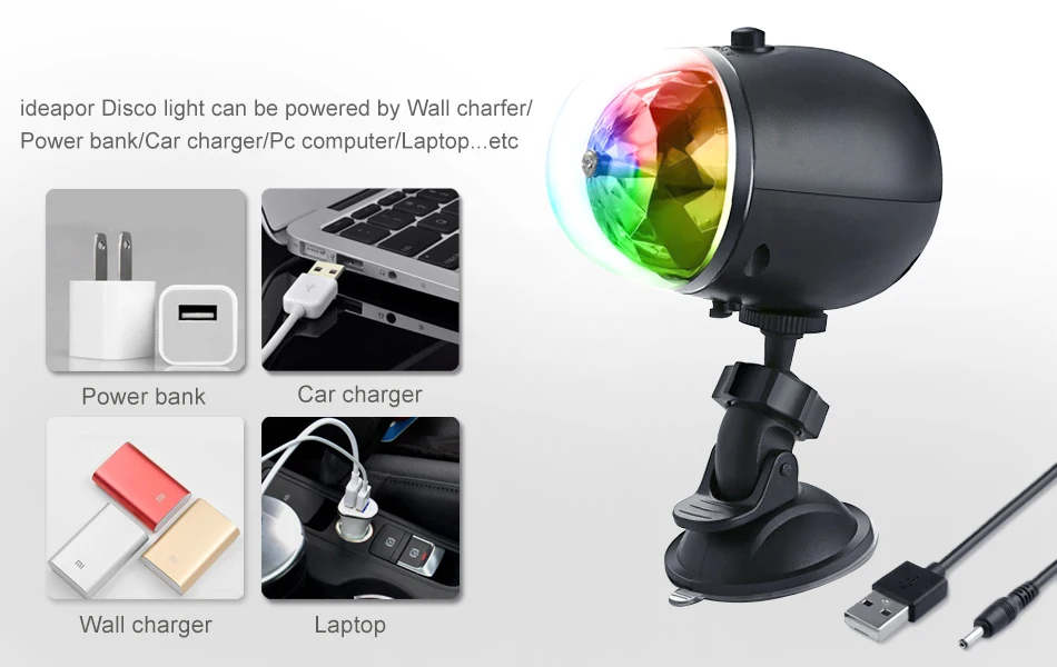 ZjRight Водонепроницаемый USB встроенный аккумулятор вращающийся RGB диско шар сценический светильник День рождения Рождественская Пышная юбка-американка с светильник бар автомобилей велосипедов светодиодная лампа