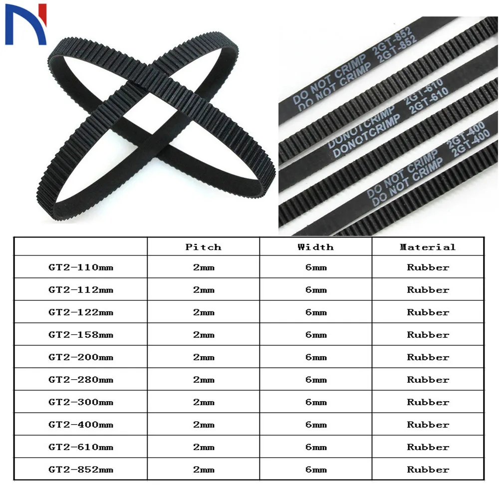 GT2 Closed Loop Timing Belt Rubber 2GT 6mm 3D Printers Parts 110 112 122 158 200 280 300 400 610 852 mm Synchronous Belts Part