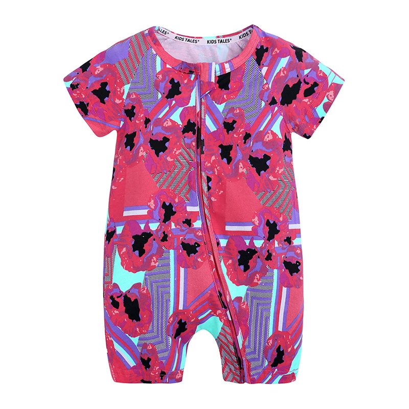 Детский комбинезон с коротким рукавом принтом в виде животных цветов кленовых