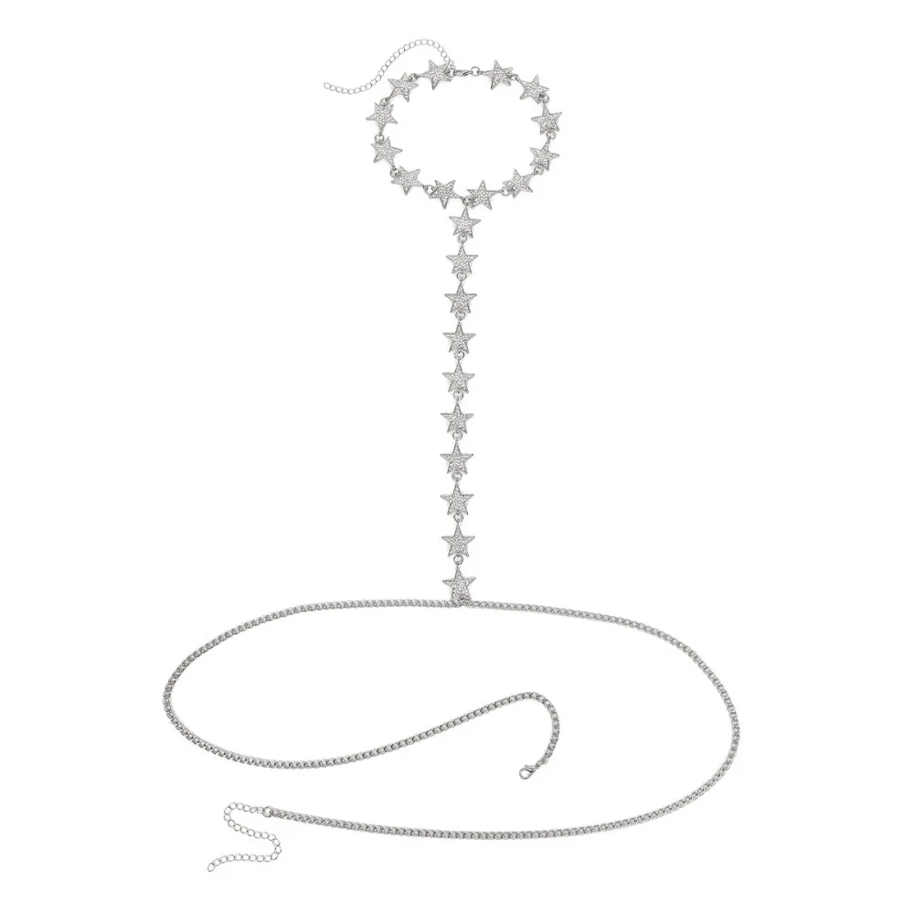 New Sexy Gold Color Alloy Star Crystal Body Chain Jewelry for Women Ladies Chest Bikini Necklace Gift BC146 | Украшения и