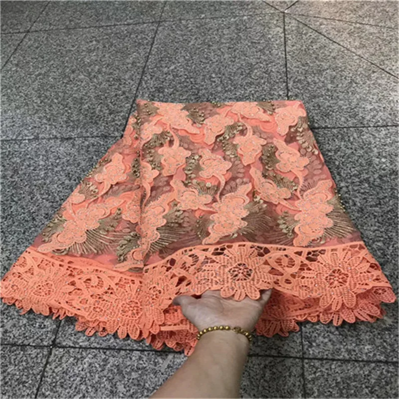 Высокое качество 2018 жемчуг африканская кружевная ткань Тюль горный хрусталь