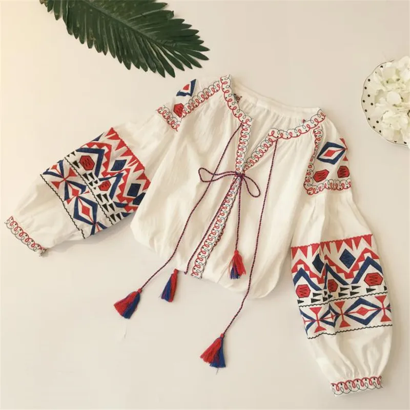 Модные женские топы и блузки MUMUZI с цветочной вышивкой длинным рукавом рубашки