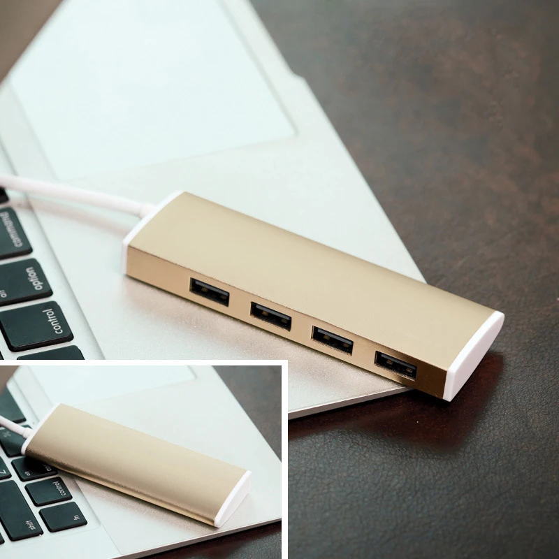 Алюминиевый сплав USB2.0 концентратор 4 порта Серебряный Золотой USB сплиттер 30 см