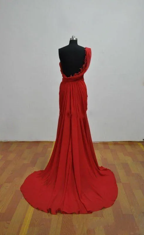 2016 summer dresses long chiffon red elegant one shoulder evening with ruched a-line party | Свадьбы и торжества