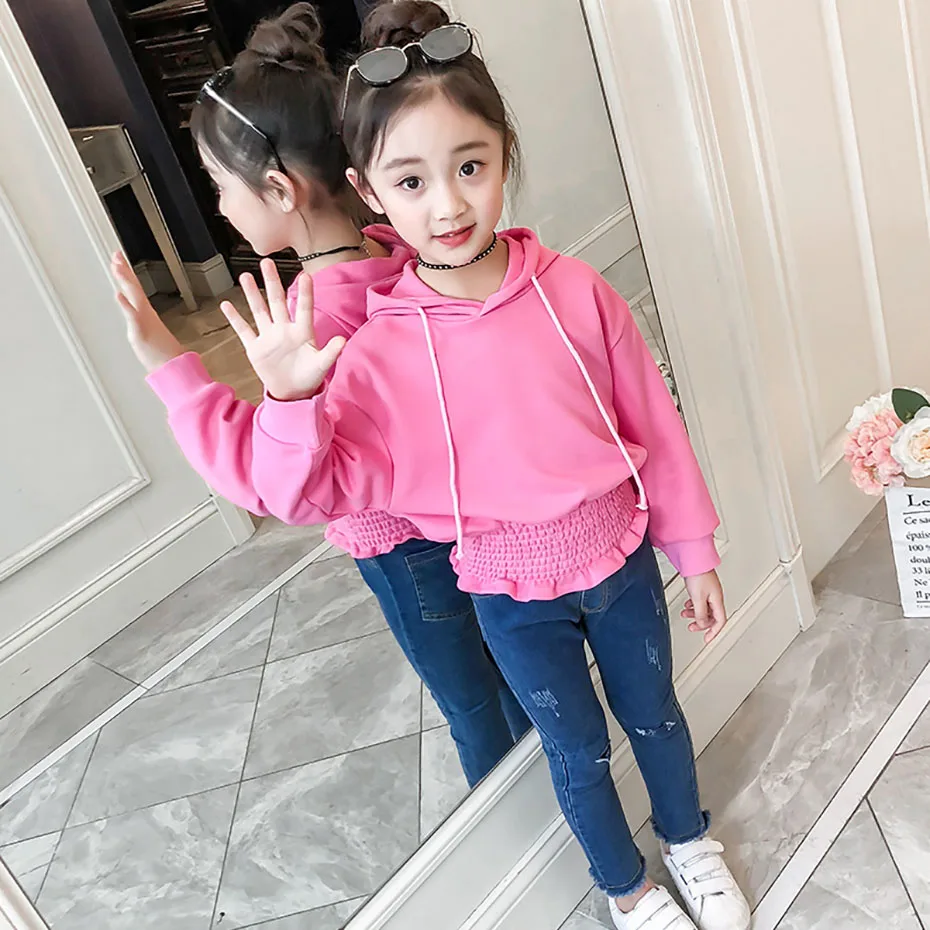 

Clothes Set Girls Kids Clothes Suit 2pcs Long Sleeve Hooded Elastic Tops+Long Denim Pants Children Costumes Kid Clothing Set
