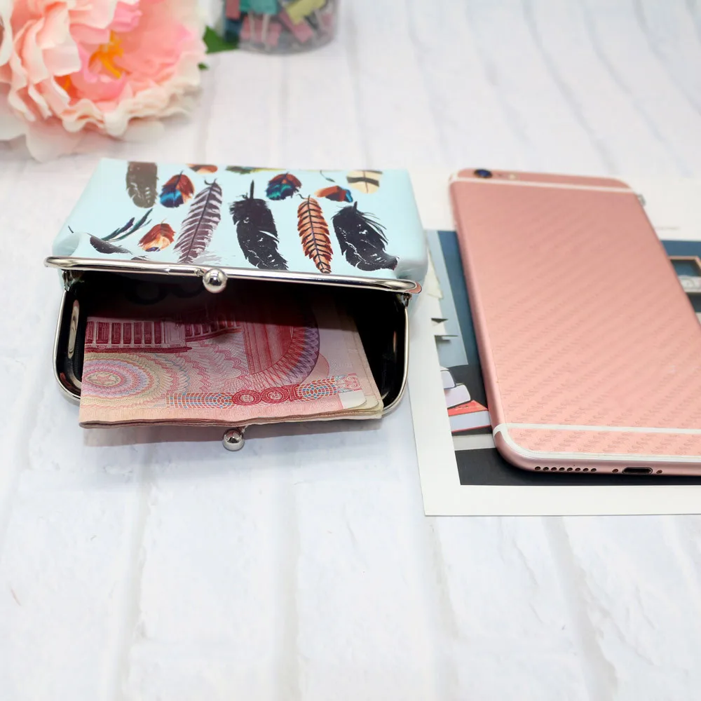 Винтажные женские кошельки с принтом кошелек на застежке для девушек Дамский
