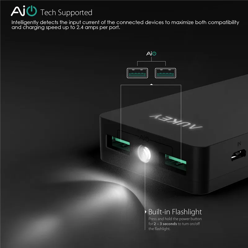 Aukey 12000 мАч портативный зарядное устройство внешний аккумулятор с AIPower технологий
