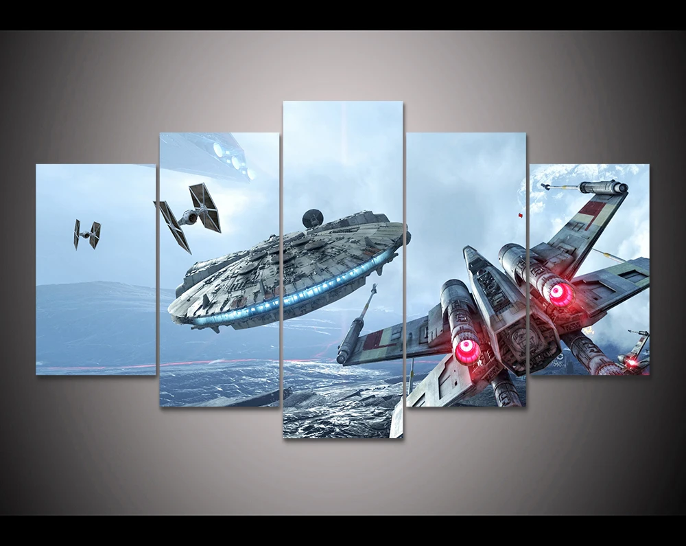 HD печать, 5 шт., холст, настенное искусство, сокол Миллениум, X-Wing, Звездные войны, живопись, холст, современная детская настенная живопись, Декор