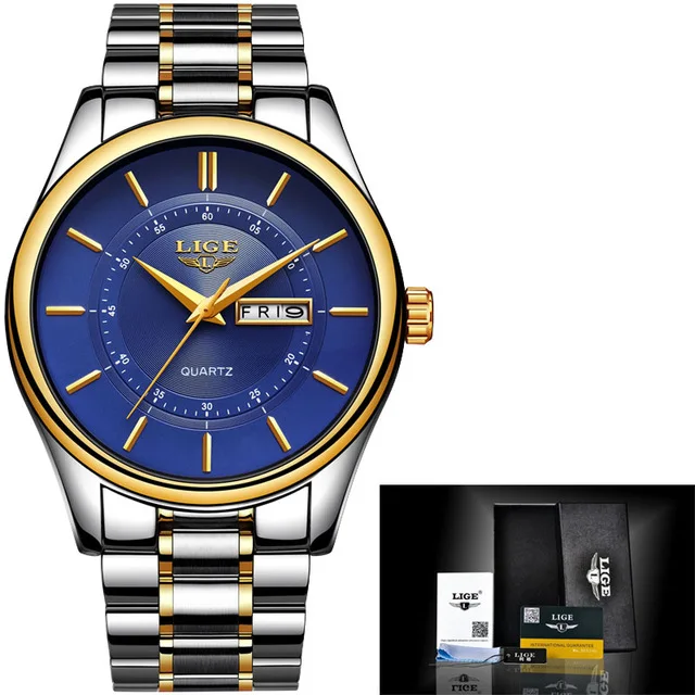 gold blue Новые роскошные брендовые золотые повседневные кварцевые часы Geneva мужские из нержавеющей стали XFCS водонепроницаемые мужские часы Relogio Masculino - Цвет: gold blue