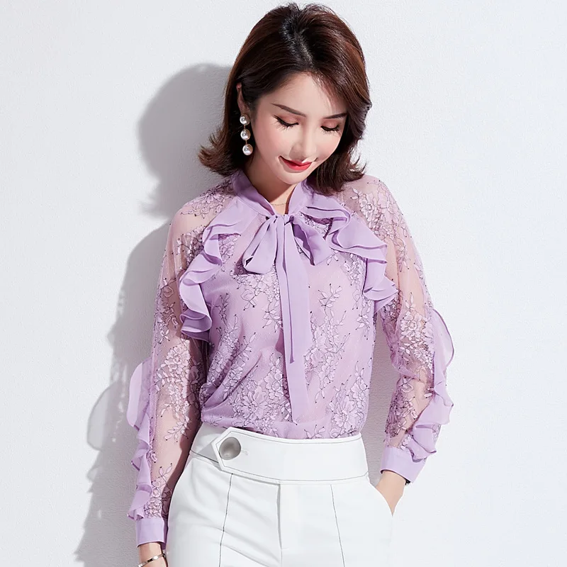 KMETRAM Весенняя женская рубашка модные женские блузки 2020 винтажная шифоновая