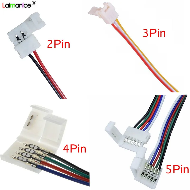 5 шт. 8/10/12 мм 2pin 3pin 4pin 5pin Соединительный кабель для одного цвета 3528 5050 5630 WS2811 WS2812B RGB