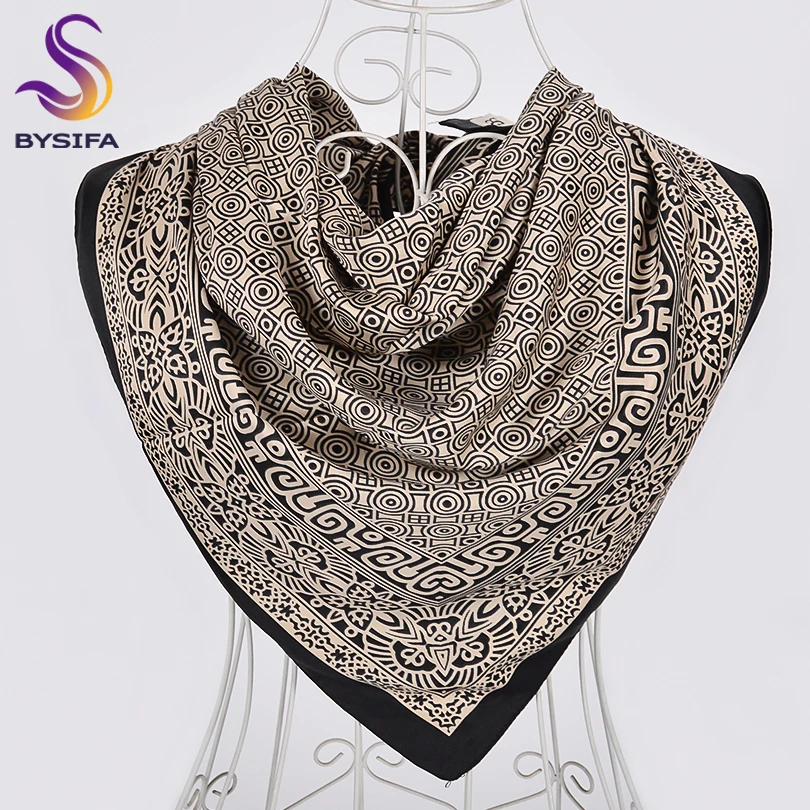 [BYSIFA] женские шарфы хиджабы Осень-зима матовый атласный квадратный шелковый шарф