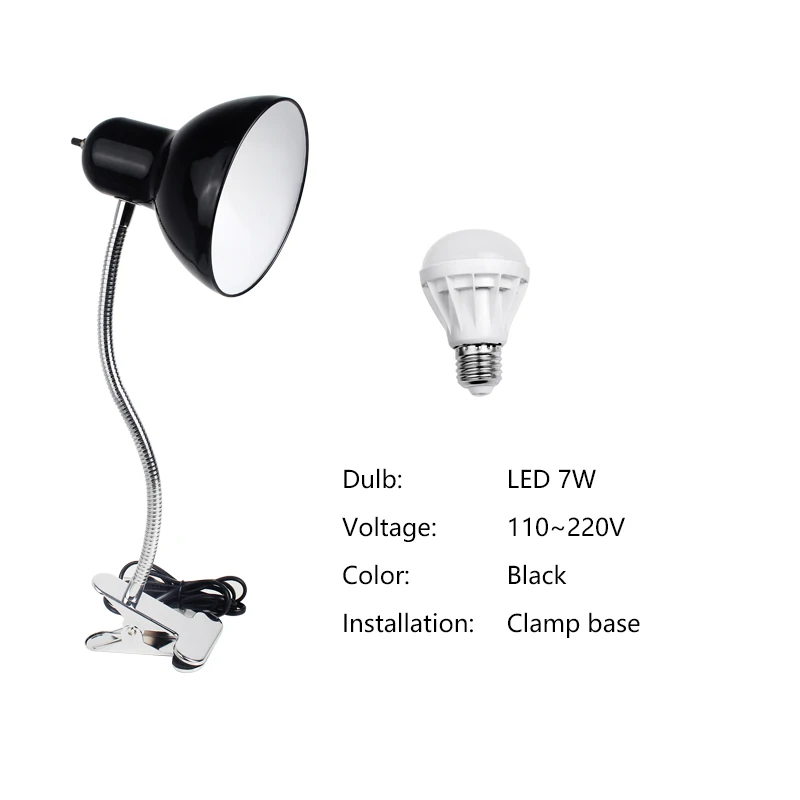 7w light and bulb J E27 Светодиодный настольный светильник на клипсах, держатель для рабочего стола, гибкий Регулируемый светильник для чтения книг, светодиодный Современный Настольный светильник для дома и офиса - Цвет корпуса: 7w light and bulb J