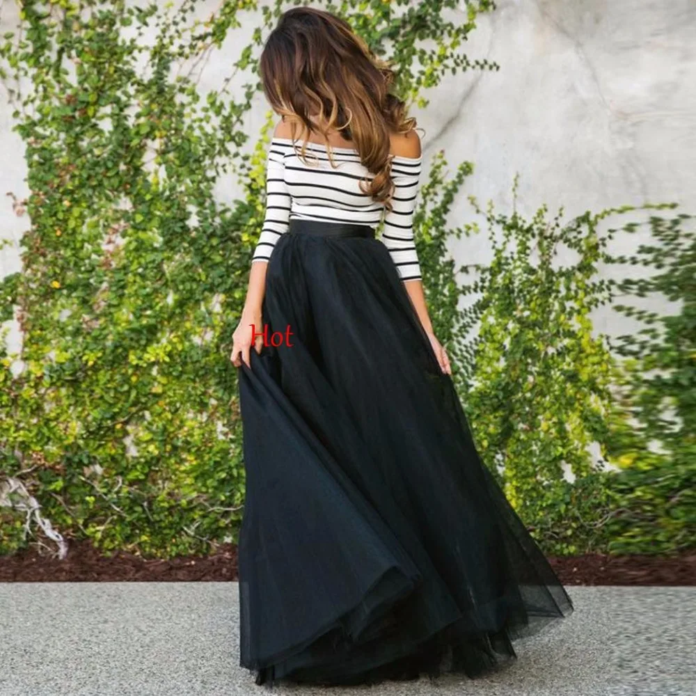 Fashion Women Ladies Off-shoulder Striped T-shirts High Waist A-line Dress Tutu Ball Gown Party Club Slim Maxi Long Sets | Женская