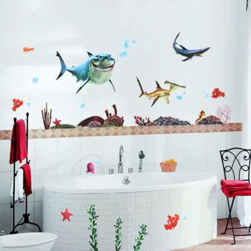 Настенная Наклейка Nemo в виде акулы рыбы для ванной | Дом и сад - Фото №1
