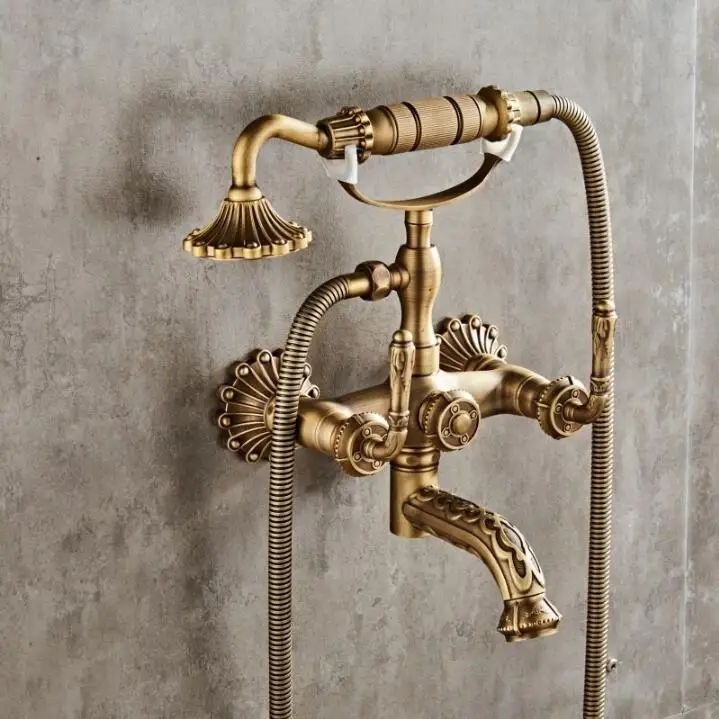 Смеситель для ванной комнаты настенный ручной античный латунный набор душа|faucet