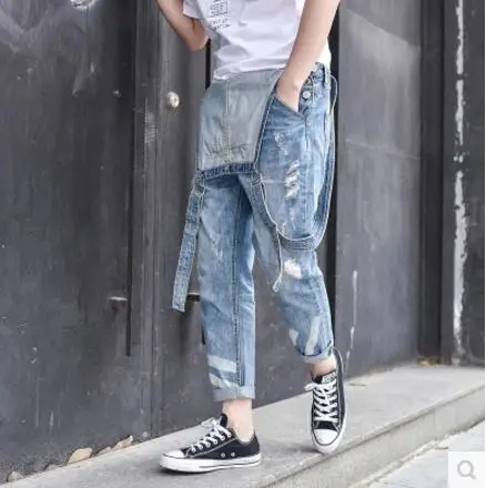 M-3XL HOT ! New men's clothing hole bib pants fashion slim denim overalls jumpsuit Nine points suspenders Little feet jeans | Мужская