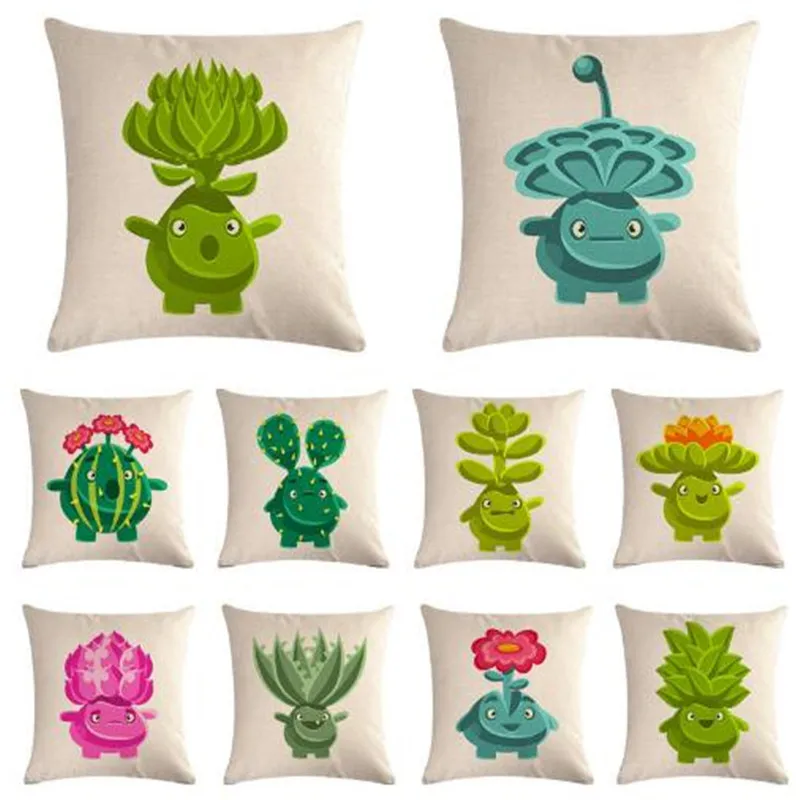 

45cm*45cm Cartoon cactus baby flowers pattern linen/cotton throw pillow covers couch cushion cover home decorative pillows