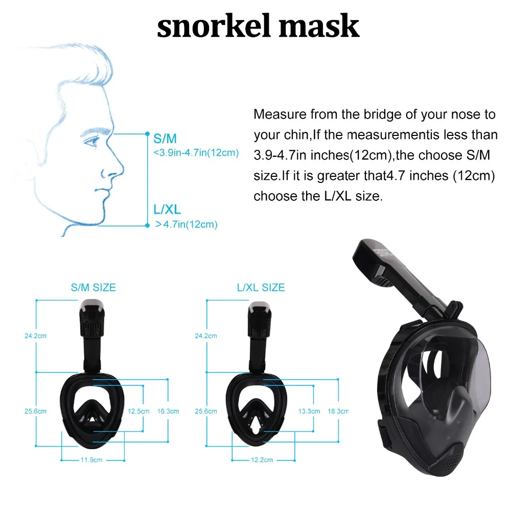 

2019 Brand New Full Face Snorkeling Masks Anti-fog Anti-Leak Swimming Mask Snorkel Scuba Underwater Diving Mask For GoPro