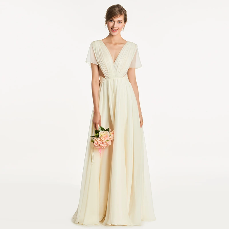 

Платье подружки невесты Tanpell, с v-образным вырезом, с рукавами-крылышками, длиной до пола, ТРАПЕЦИЕВИДНОЕ, для свадьбы, вечевечерние, официаль...