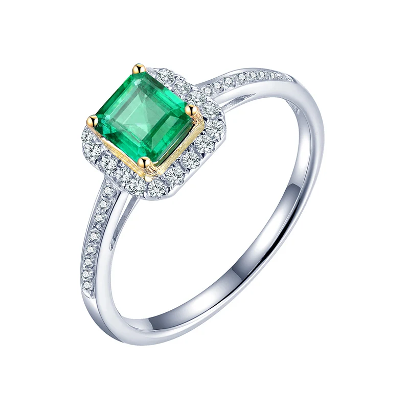 Emerald Ring Кольца из натурального изумруда для женщин, 18 К, белое золото, прямоугольная огранка, изумруд, два тона, золотые бриллианты, кольцо, вечерние ювелирные изделия, подарок - Цвет камня: Emerald Ring