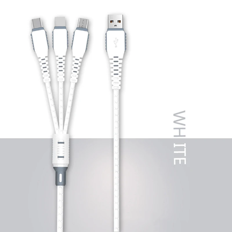 120 см 3 в 1 USB кабель для зарядки iphone huawei xiaomi usb type C Micro USB быстрая зарядка для iphone 6 7 8 9 X - Цвет: Белый