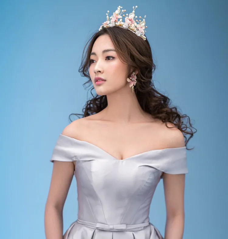 Сладкий розовый невесты ручной работы бисером кружева тиара corone Корона tocados para novias керамический цветок волос Головной убор