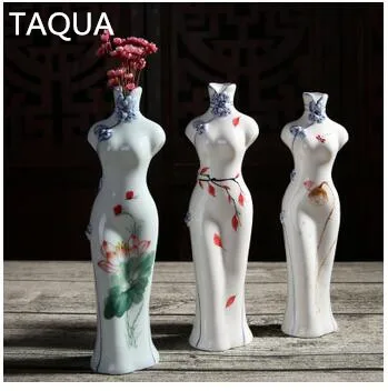 Taqua Настольный горшок Ручная роспись Cheongsam керамические вазы сухие цветы | Дом и