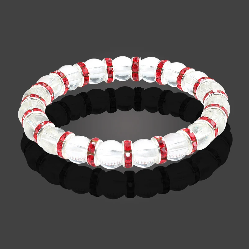 silver red Серебряные стразы, круглые прозрачные белые бусины, браслеты из натурального камня, растягивающиеся мужские и женские браслеты, круглые бусины, эластичные украшения - Окраска металла: silver red