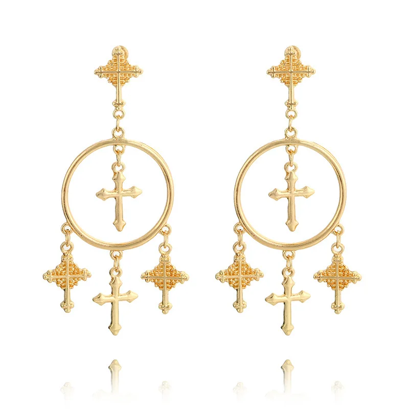 Новая мода несколько серьги с подвесками крестами Jewelry Винтаж золото цвет крест