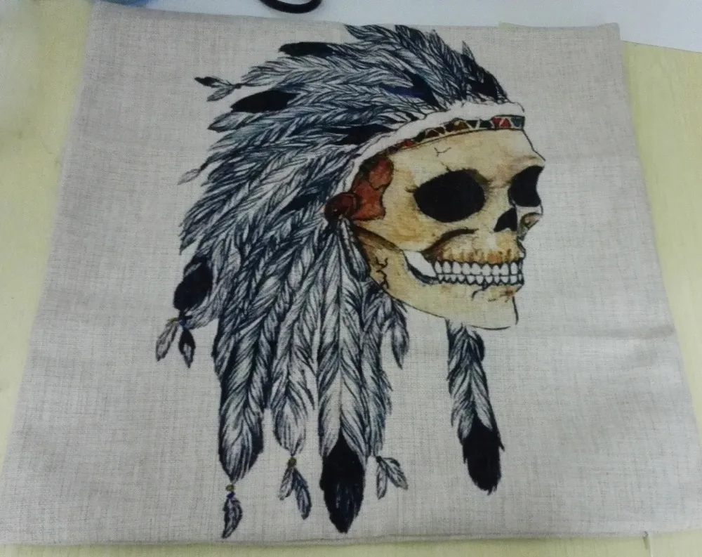 Новый оригинальный дизайн окрашенная льняная Подушка с рисунком в виде черепа
