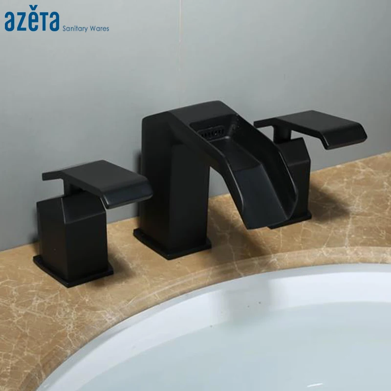 Azeta новый черный кран для ванной комнаты с двойной ручкой раковины водопроводом 3