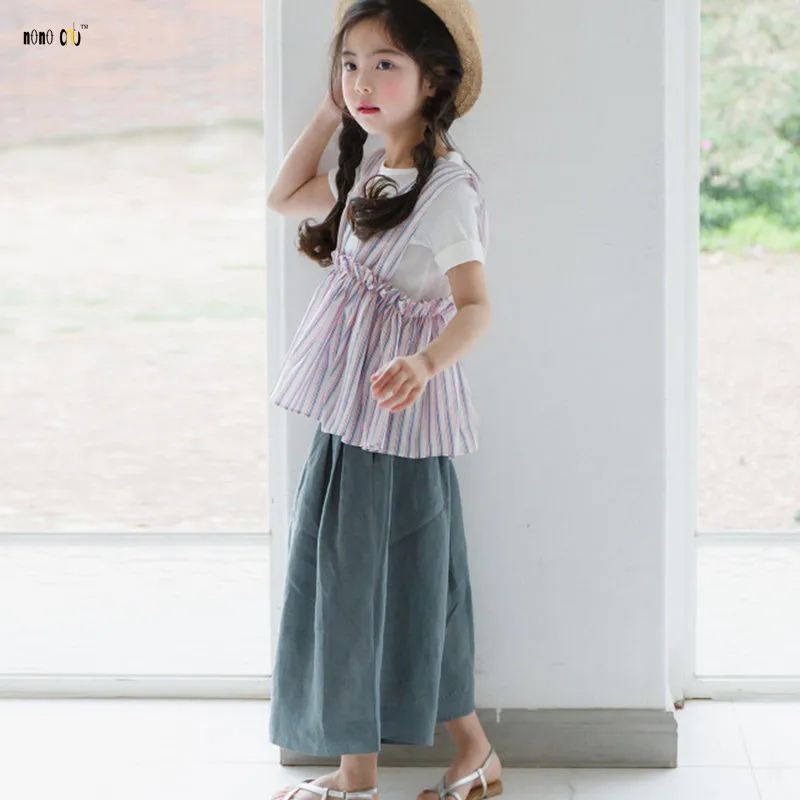 Широкие штаны для девочек подростков летние повседневные Хлопковые Штаны до