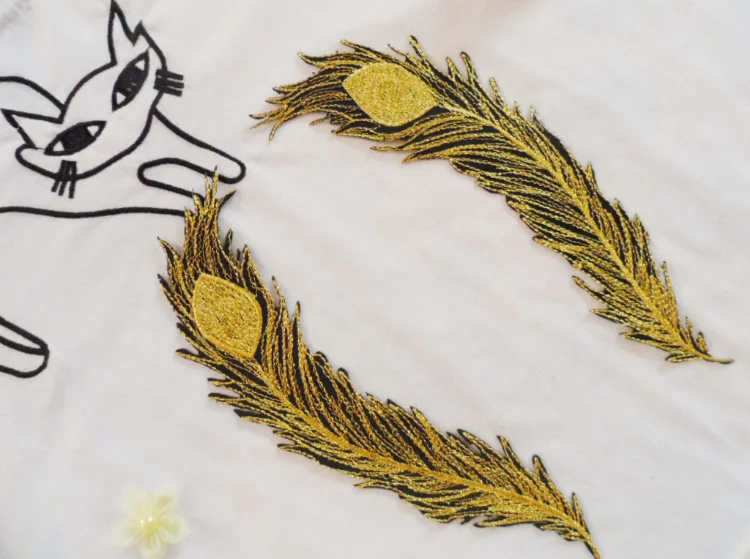Embroidery Feather patches gold with blacklace applique collar wedding dress formal accessories fabric patch 10 pcs | Дом и сад
