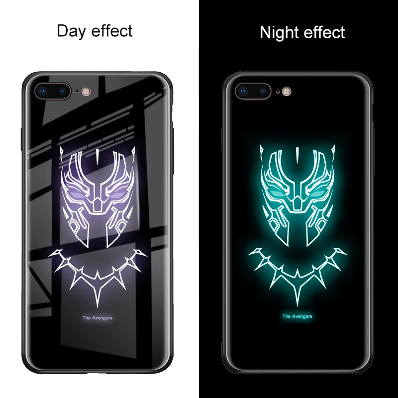 Luminous Glass Case For iPhone X 7 8 6 6s Plus XS Max XR Marvel Batman Superman Spiderman Avengers Black Panther iron Man Cover |