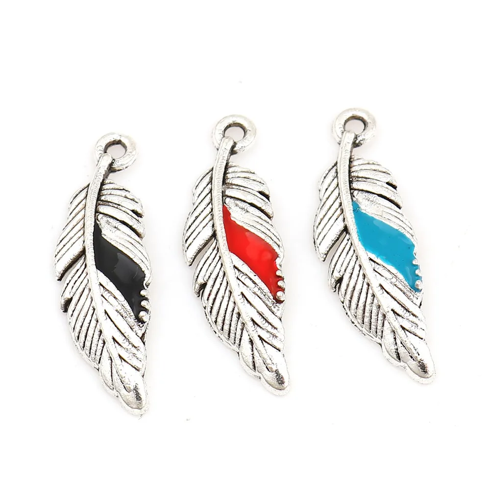 

DoreenBeads Fashion Zinc Based Alloy Pendant Feather Silver Color Black Enamel DIY Charms 23mm( 7/8") x 7mm( 2/8"), 20 PCs