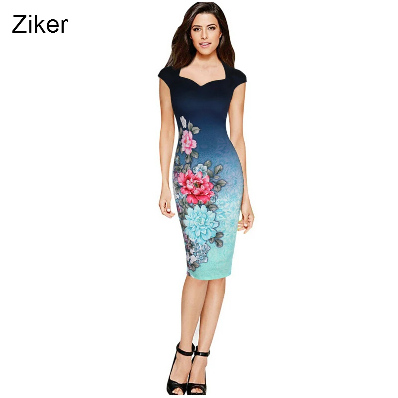 Ziker новые модные летние платья карандаш с цветочным принтом женское сексуальное