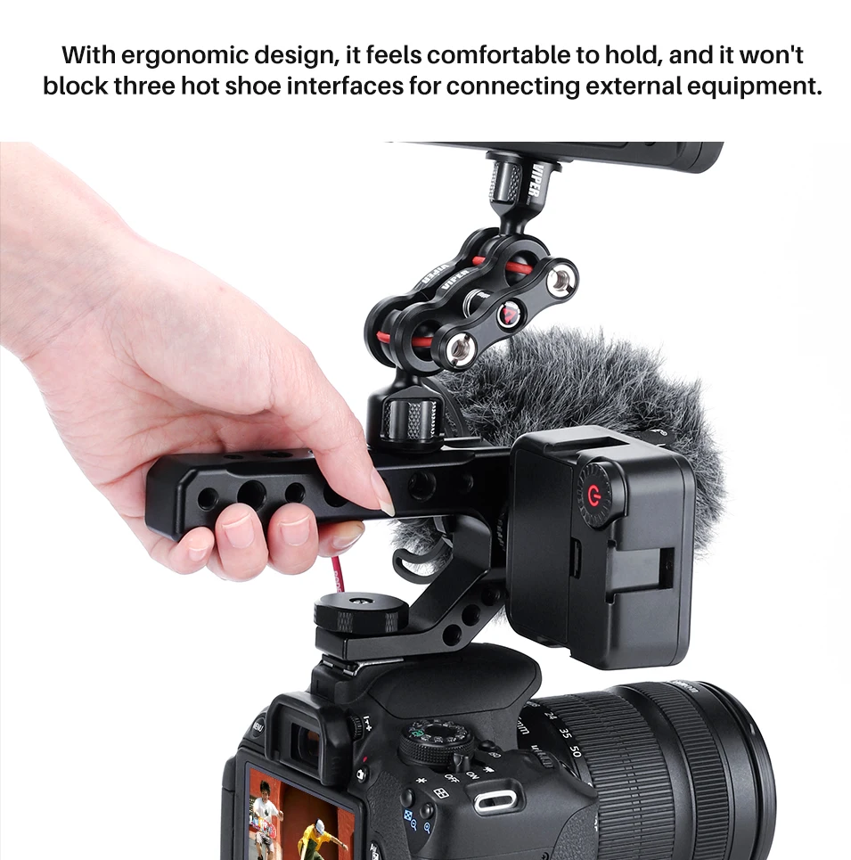 Алюминий DSLR Топ ручка w 3 Холодный башмак крепления 1/4 ''3/8'' для монитор микрофон видео свет sony A6400 6300 Nikon Canon
