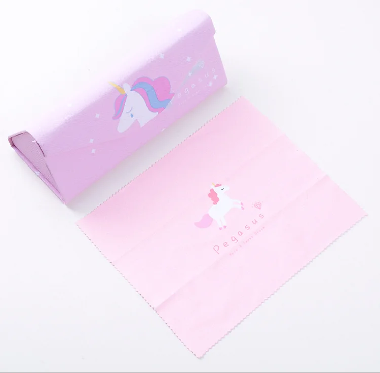Pink Высококачественные ПУ Чехлы для очков с единорогом для очков, модные складные солнцезащитные очки, сумка, портативный треугольный протектор для очков - Цвет: Pink