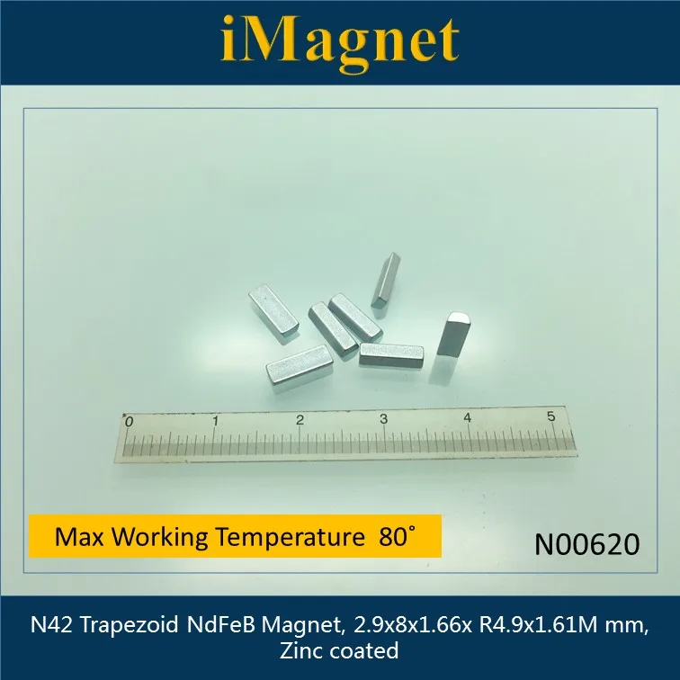 

N00620 N42 20 шт трапециевидный редкоземельный неодимовый магнит, 2.9x8x1.66x R4.9x1.61M мм, блок NdFeB магнит с цинковым покрытием, магнит на холодильник